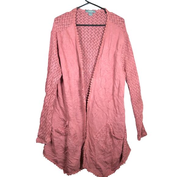 Natural Reflection Womens Sweater Pink Open Front Cardigan Open Knit Large - Picture 1 of 12